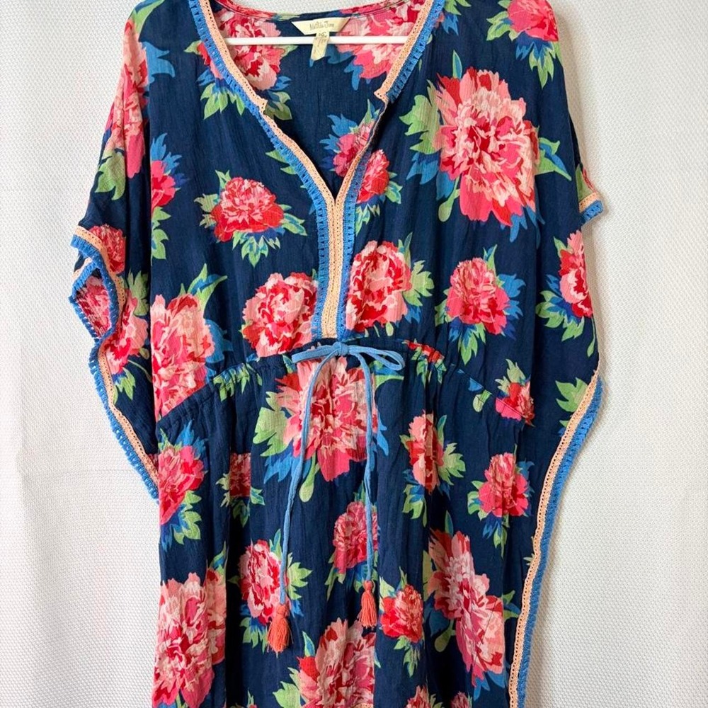 Matilda Jane Cool Shade Swim Cover Up Womens Medium Navy Blue Floral Tassel